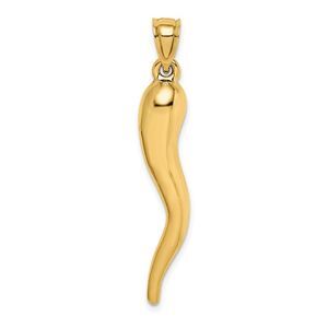 14k Yellow Gold Large Hollow Italian Horn Pendant, 7 x 42mm